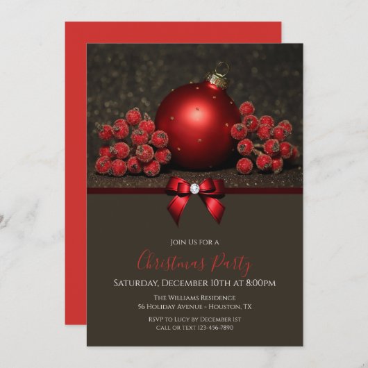 Invitation Parties scintillant Baies & Bauble Avec Bijoux Bow (Devant / Derrière)