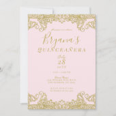 Invitation Parties scintillant Ballerina Pink Or dentelle Qui (Devant)