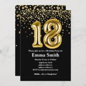 Invitation parties scintillant ballon d'or pour 18ème anniver (Devant / Derrière)