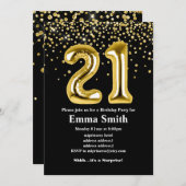Invitation parties scintillant ballon d'or pour 21ème anniver (Devant / Derrière)