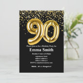 Invitation parties scintillant ballon en or pour 90e annivers (Debout devant)