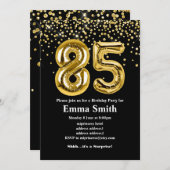 Invitation parties scintillant ballon en or pour la fête de 8 (Devant / Derrière)