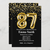 Invitation parties scintillant ballon en or pour la fête de 8 (Devant / Derrière)