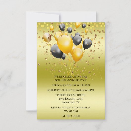 Invitation Parties scintillant Ballons Confetti 50e anniversa (Devant)