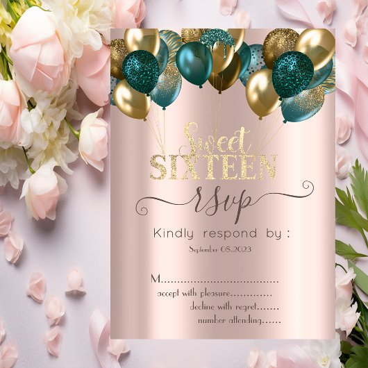 Invitation Parties scintillant Ballons Rose Gold Sweet 16 RSV