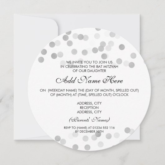 Invitation Parties scintillant Bat mitzvah Faux Argent (Devant)