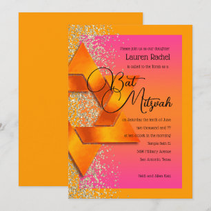Invitation Parties scintillant bat mitzvah Orange Rose Ombre