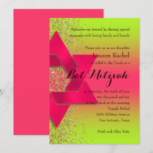 Invitation Parties scintillant bat mitzvah Pink Green Ombre F
