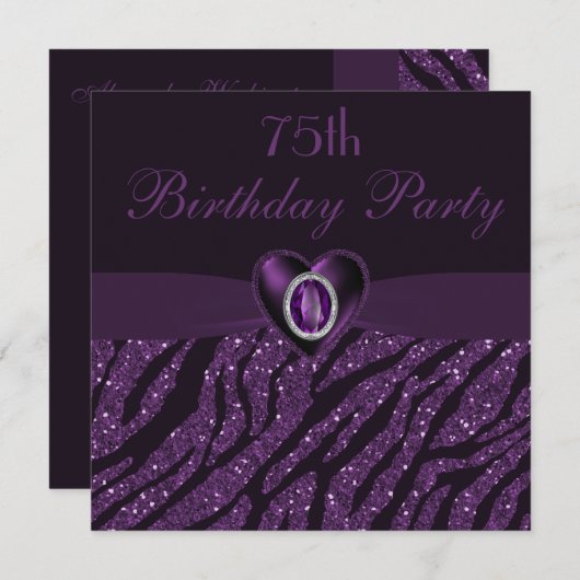 Invitation Parties scintillant Bijoux imprimés Coeur et zèbre (Devant / Derrière)