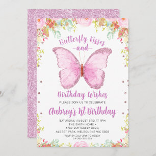Invitation Parties scintillant Bisous papillon Anniversaire V