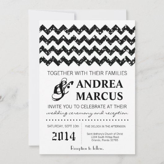 Invitation parties scintillant Blac moderne Chevron Faire-par (Devant)