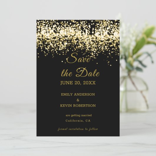 Invitation Parties scintillant Black and Gold Enregistrer l'i (Debout devant)