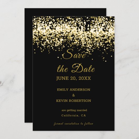 Invitation Parties scintillant Black and Gold Enregistrer l'i (Devant / Derrière)