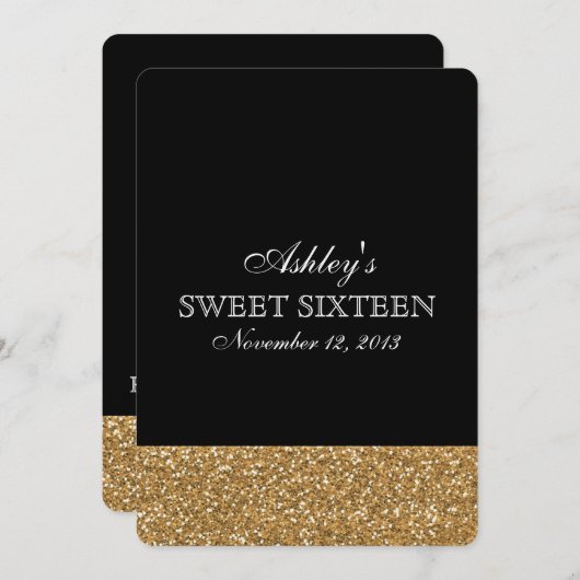 Invitation Parties scintillant Black and Gold Faux (Devant / Derrière)