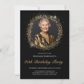 Invitation Parties scintillant Black Gold 80th Birthday Party (Devant)