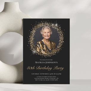 Invitation Parties scintillant Black Gold 80th Birthday Party
