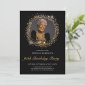 Invitation Parties scintillant Black Gold 90th Birthday Party (Debout devant)