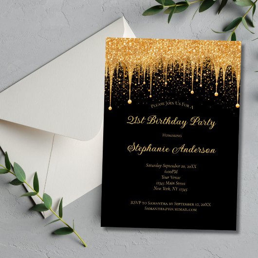 Invitation Parties scintillant Black Gold Dripping tendance 2