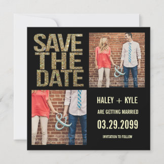 Invitation Parties scintillant Black & Gold Enregistrer la da
