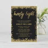 Invitation Parties scintillant Black Gold Faux 28e anniversai (Debout devant)