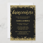 Invitation Parties scintillant Black Gold Faux Quinceanera 15 (Devant)