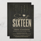 Invitation Parties scintillant Black & Gold Look Sweet 16 (Se