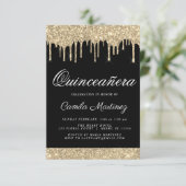 Invitation Parties scintillant Black Gold Sparkle Quinceañera (Debout devant)