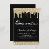 Invitation Parties scintillant Black Gold Sparkle Quinceañera (Devant / Derrière)