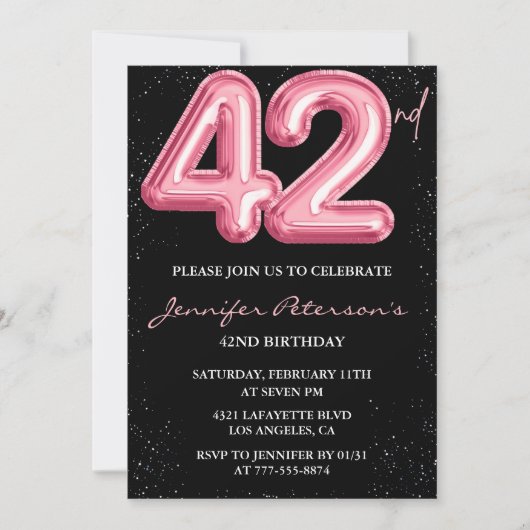 Invitation Parties scintillant Black Pink Balloon Glam 42e an (Devant)