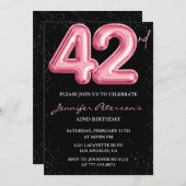 Invitation Parties scintillant Black Pink Balloon Glam 42e an (Devant / Derrière)