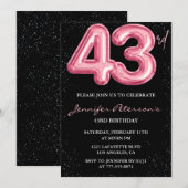Invitation Parties scintillant Black Pink Balloon Glam 43e an (Devant / Derrière)