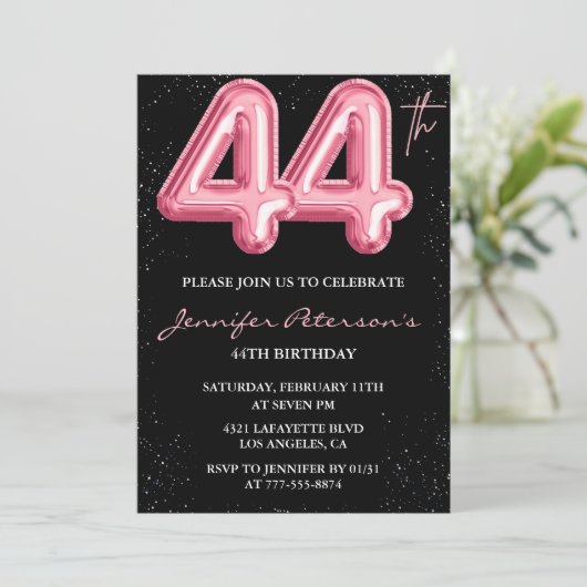 Invitation Parties scintillant Black Pink Balloon Glam 44e an (Debout devant)