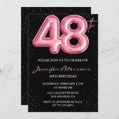 Invitation Parties scintillant Black Pink Balloon Glam 48e an (Devant / Derrière)