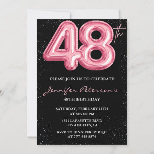 Invitation Parties scintillant Black Pink Balloon Glam 48e an