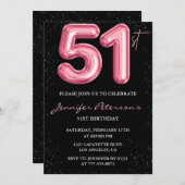 Invitation Parties scintillant Black Pink Balloon Glam 51e an (Devant / Derrière)