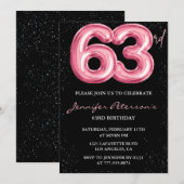 Invitation Parties scintillant Black Pink Balloon Glam 63e an (Devant / Derrière)