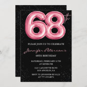 Invitation Parties scintillant Black Pink Balloon Glam 68e an (Devant / Derrière)