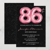 Invitation Parties scintillant Black Pink Balloon Glam 86e an (Devant / Derrière)