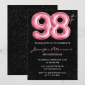 Invitation Parties scintillant Black Pink Balloon Glam 98e an (Devant / Derrière)