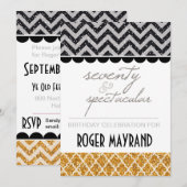 Invitation Parties scintillant Black, Silver, Gold 70th Birth (Devant / Derrière)