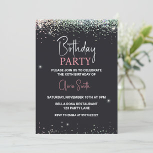 Invitation Parties scintillant Black Sparkle fête d'anniversa
