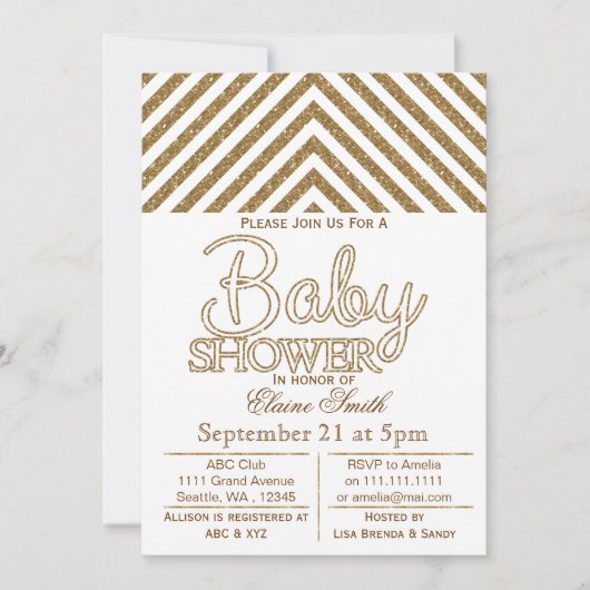 Invitation Parties scintillant blanc et or baby shower invita (Devant)