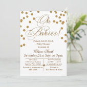 Invitation Parties scintillant blanc et or baby shower jumeau (Debout devant)