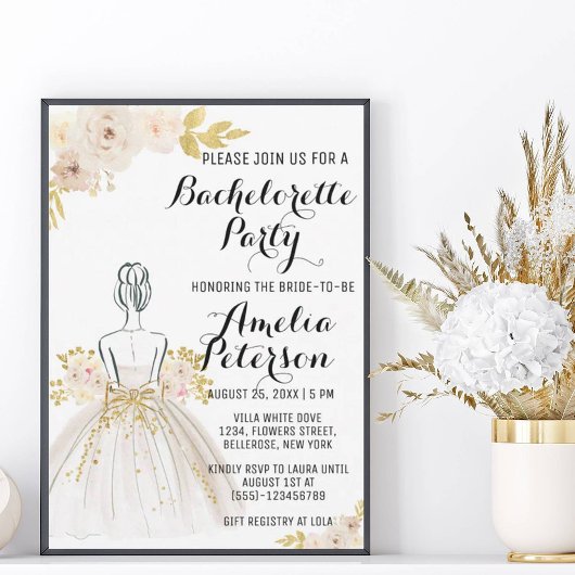 Invitation Parties scintillant blanche Blush Gold Robe Bachel