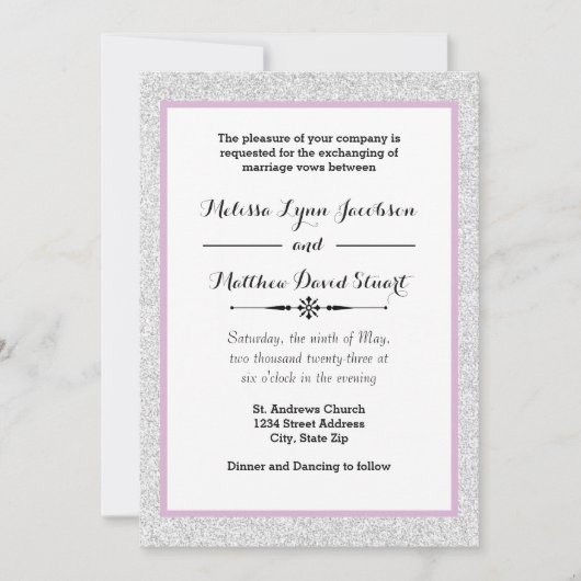 Invitation Parties scintillant blanche et cadre pourpre - Fai (Devant)