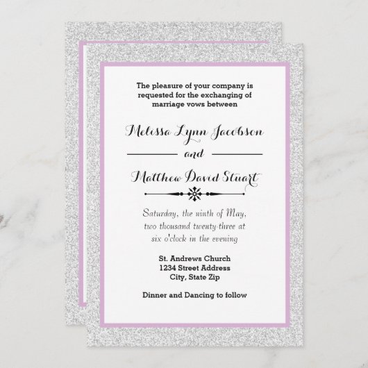 Invitation Parties scintillant blanche et cadre pourpre - Fai (Devant / Derrière)