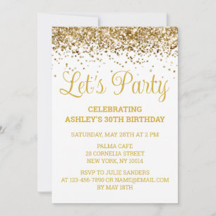 Invitation Parties scintillant blanche et or 30e anniversaire