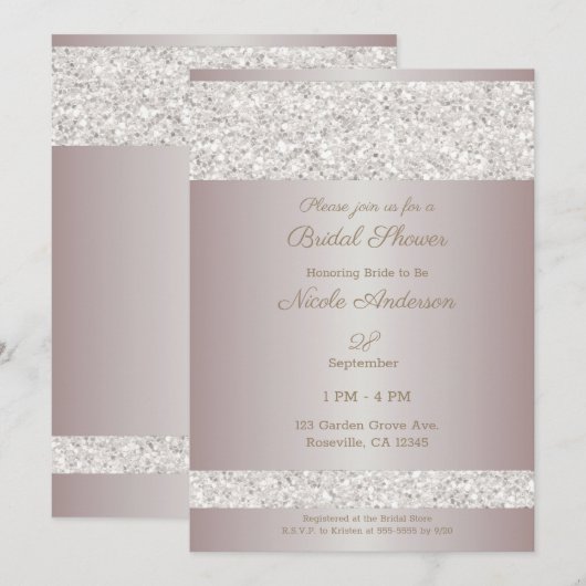 Invitation Parties scintillant blanche Fête des mariées rose  (Devant / Derrière)