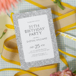 Invitation Parties scintillant blanche minimaliste Joyeux ann<br><div class="desc">Bonne invitation de 25e anniversaire avec un arrière - plan de texture de parties scintillant blanche avec texte personnalisable en gris. L'invitation d'anniversaire peut être utilisée pour n'importe quel anniversaire.</div>