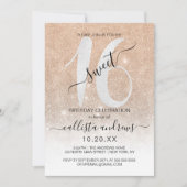 Invitation Parties scintillant blanche Ombre Sweet 16 (Devant)